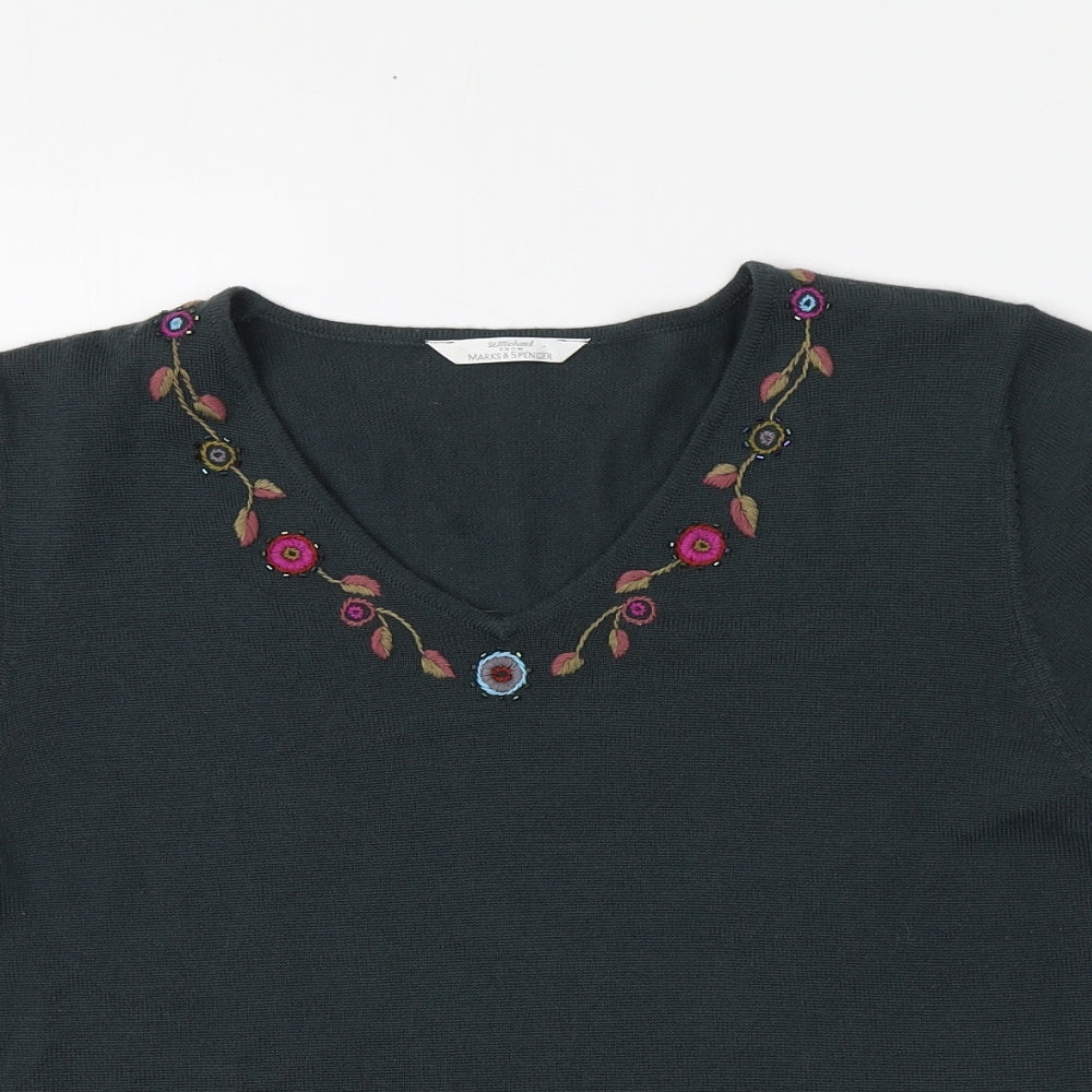 M&S Womens Green Round Neck  Acrylic Pullover Jumper Size 16