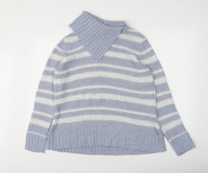 M&Co Womens Purple Roll Neck Striped Acrylic Pullover Jumper Size 16