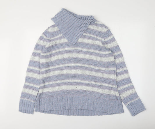 M&Co Womens Purple Roll Neck Striped Acrylic Pullover Jumper Size 16