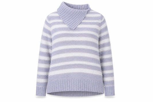 M&Co Womens Purple Roll Neck Striped Acrylic Pullover Jumper Size 16