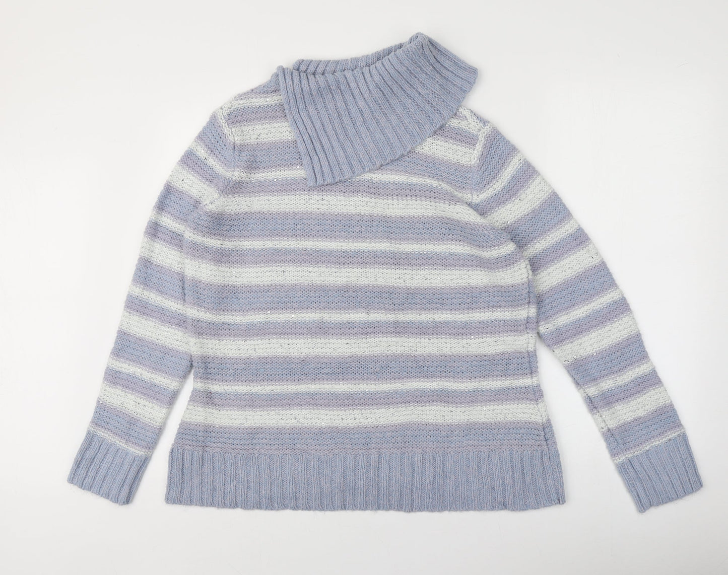 M&Co Womens Purple Roll Neck Striped Acrylic Pullover Jumper Size 16