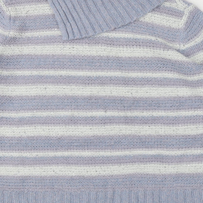 M&Co Womens Purple Roll Neck Striped Acrylic Pullover Jumper Size 16