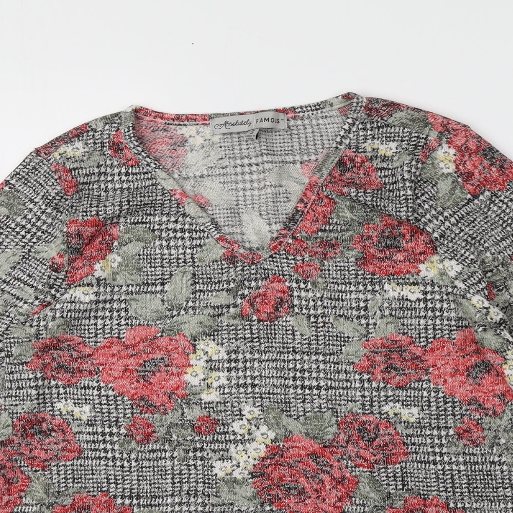 Absolutely Famous Womens Multicoloured Floral Polyester Basic T-Shirt Size 8 Round Neck