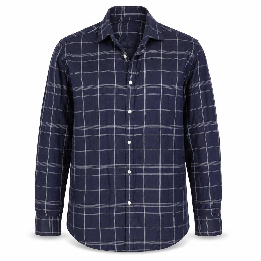 Vince Camuto Mens Blue Check Polyester  Button-Up Size 16 Collared Button