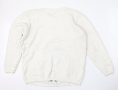 Preloved Klass Womens White Round Neck  Polyamide Pullover Jumper Size XL - Back