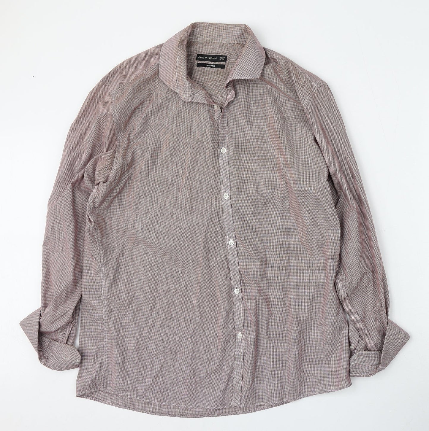 Cedar Wood State Mens Red Check Polyester  Button-Up Size 16.5 Collared Button