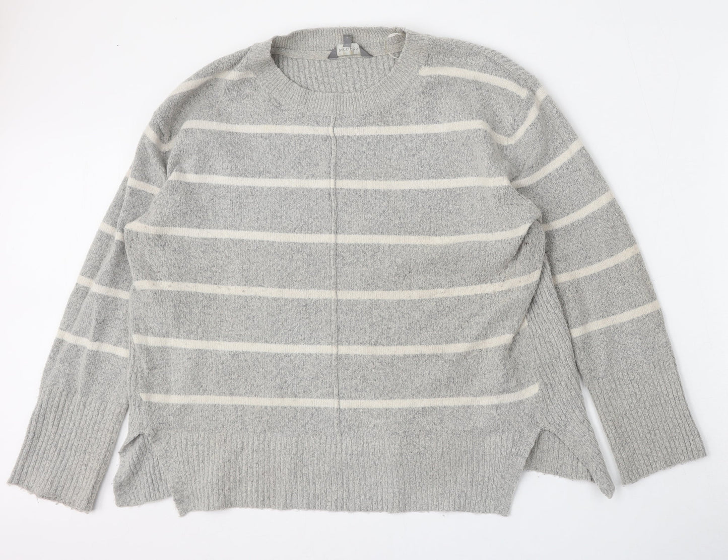 Principles Womens Grey Round Neck Striped Acrylic Pullover Jumper Size 14