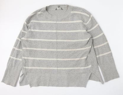 Principles Womens Grey Round Neck Striped Acrylic Pullover Jumper Size 14