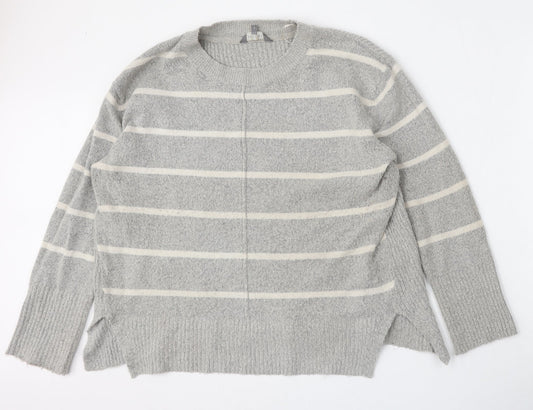Principles Womens Grey Round Neck Striped Acrylic Pullover Jumper Size 14