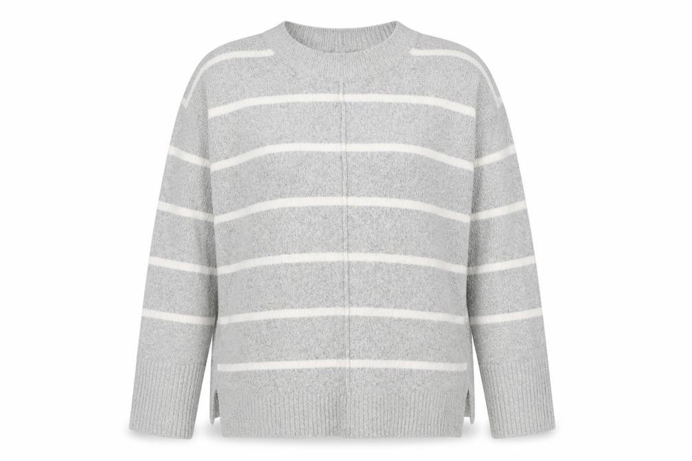 Principles Womens Grey Round Neck Striped Acrylic Pullover Jumper Size 14