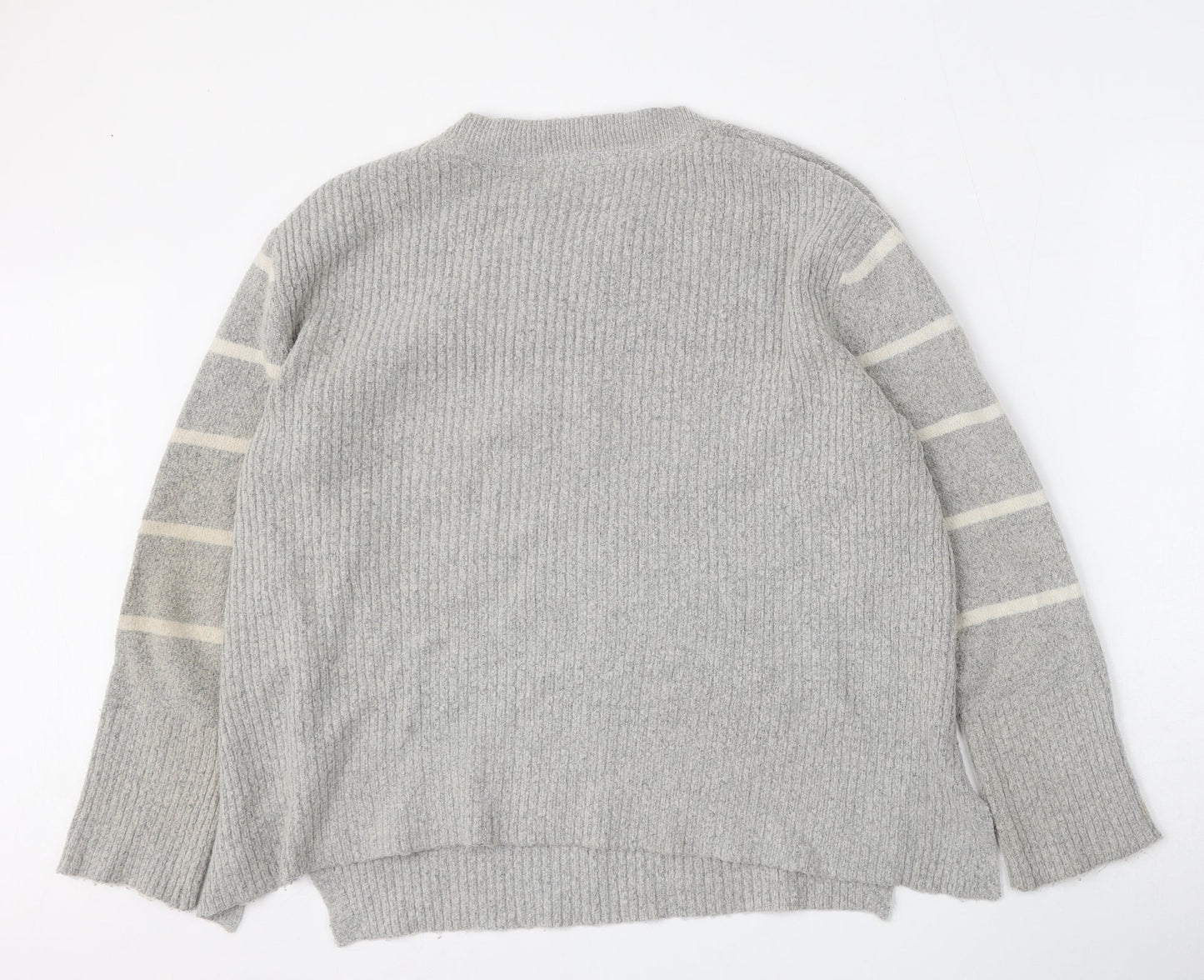 Principles Womens Grey Round Neck Striped Acrylic Pullover Jumper Size 14