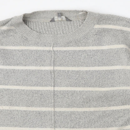 Principles Womens Grey Round Neck Striped Acrylic Pullover Jumper Size 14