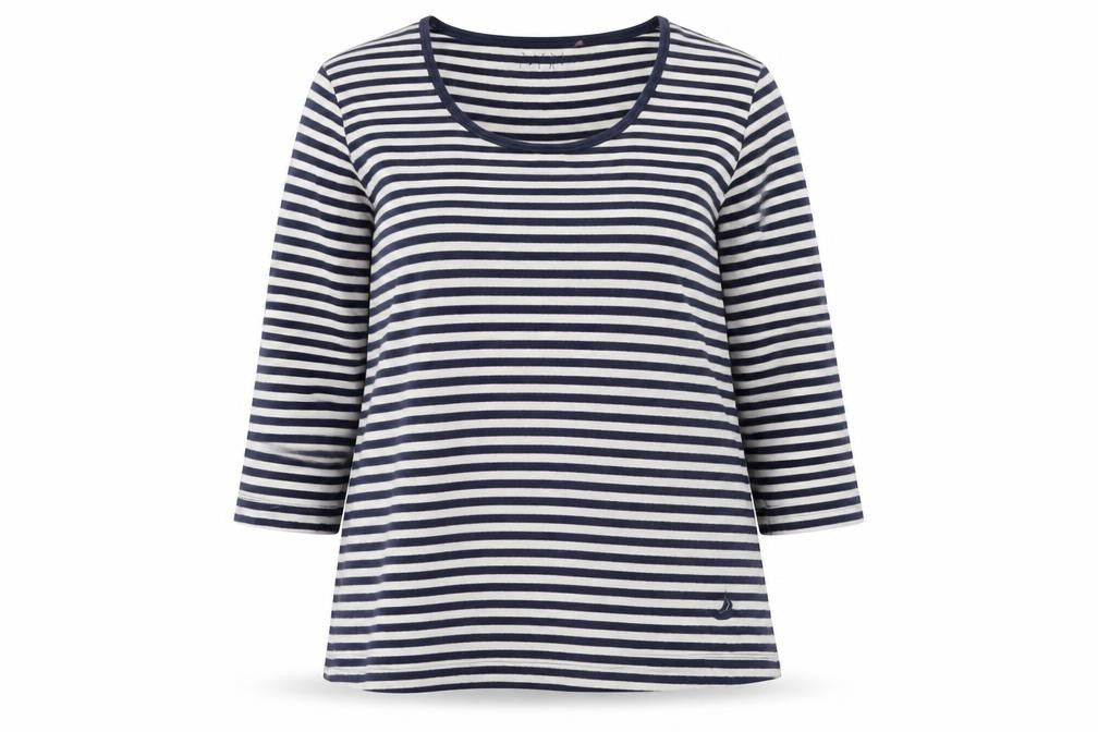 DASH Womens White Striped Polyester Basic T-Shirt Size M Round Neck