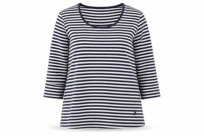Dash Womens White Striped Polyester Basic T-Shirt Size M Round Neck