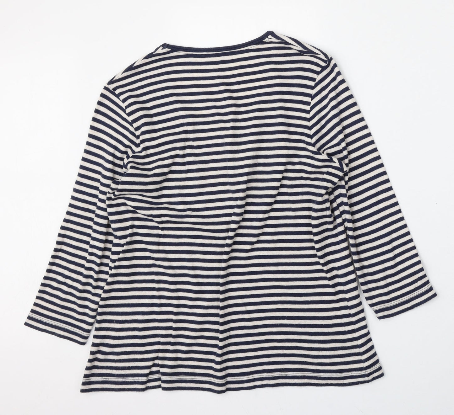 DASH Womens White Striped Polyester Basic T-Shirt Size M Round Neck