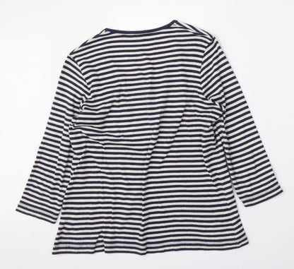 Dash Womens White Striped Polyester Basic T-Shirt Size M Round Neck