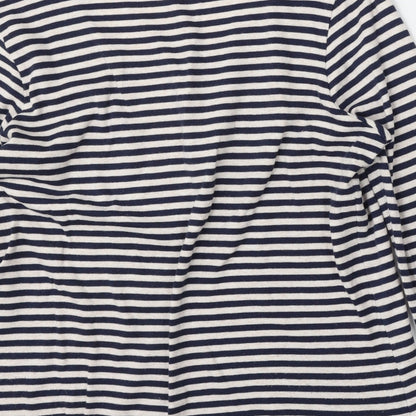 Dash Womens White Striped Polyester Basic T-Shirt Size M Round Neck