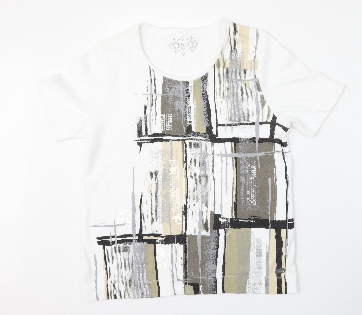 Tigi Womens White  Polyester Basic T-Shirt Size 10 Round Neck
