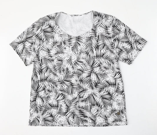 TIGI Womens White Floral Polyester Basic T-Shirt Size L Round Neck