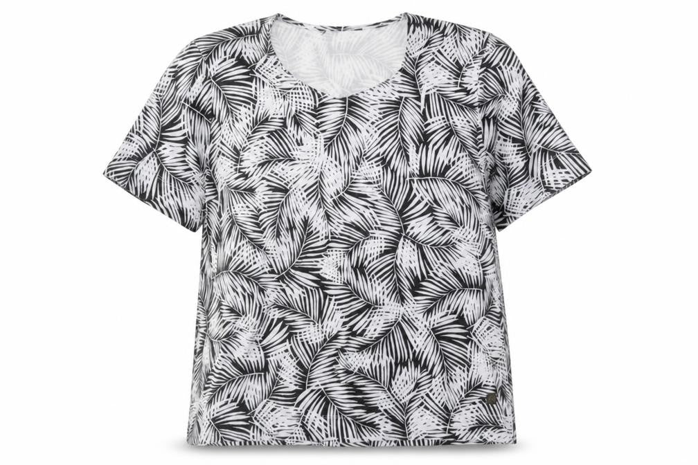TIGI Womens White Floral Polyester Basic T-Shirt Size L Round Neck