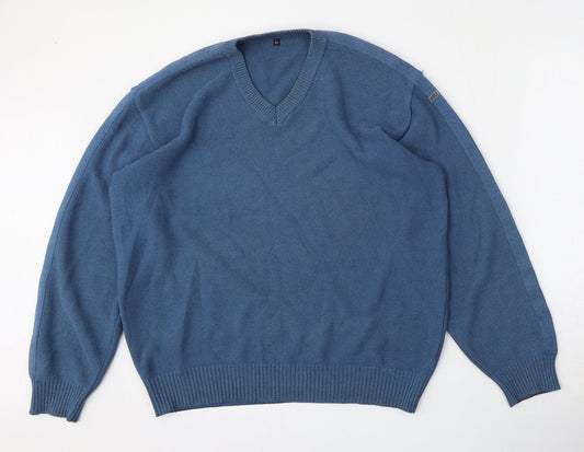 HPR Mens Blue V-Neck  Cotton Pullover Jumper Size L