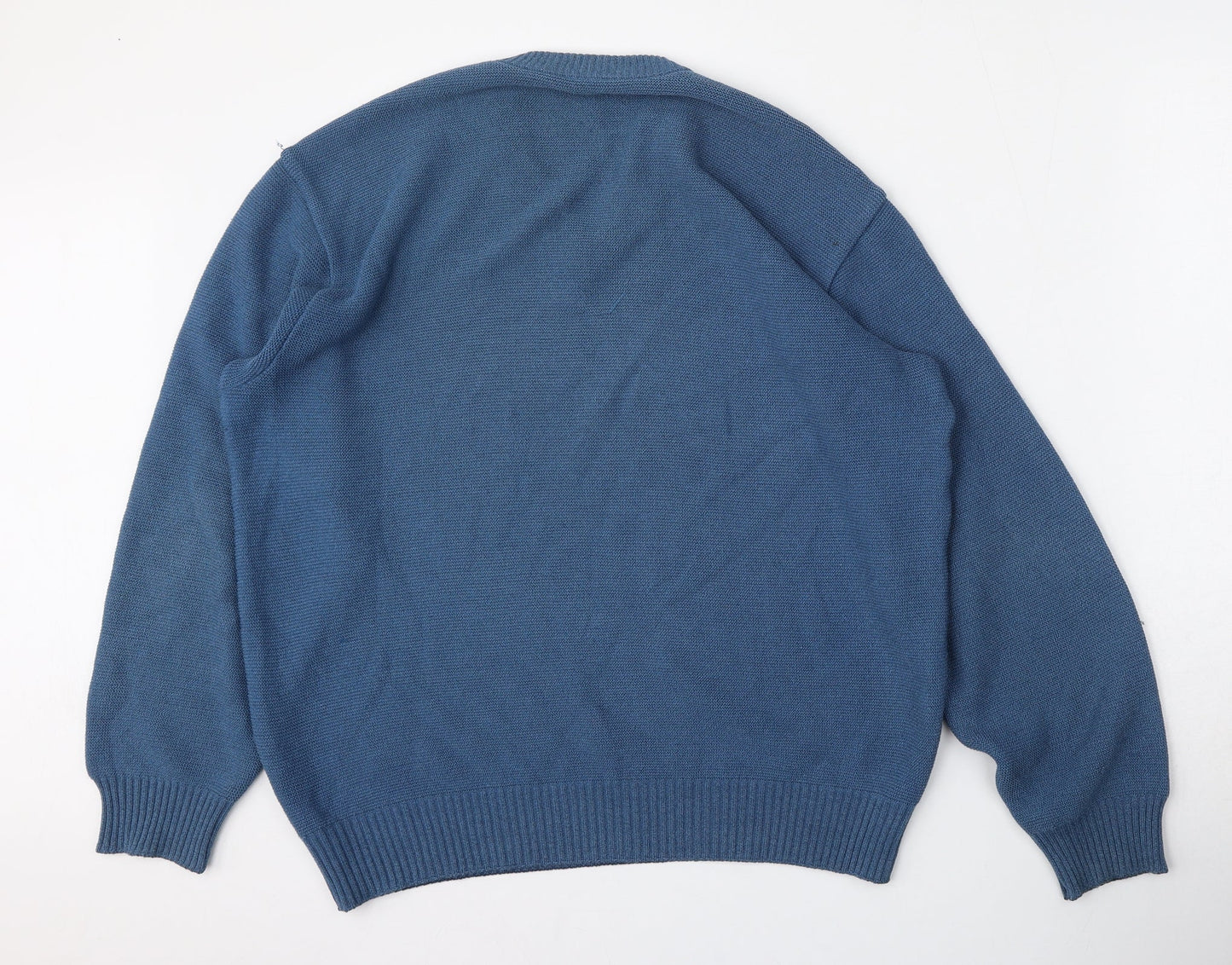 HPR Mens Blue V-Neck  Cotton Pullover Jumper Size L