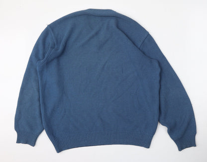 Preloved HPR Mens Blue V-Neck  Cotton Pullover Jumper Size L - Back