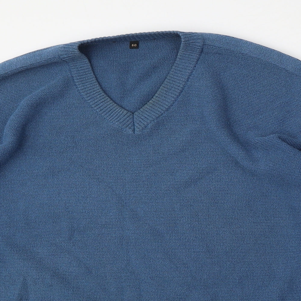HPR Mens Blue V-Neck  Cotton Pullover Jumper Size L