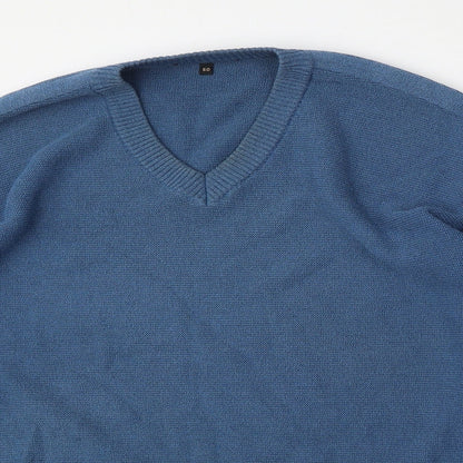 Preloved HPR Mens Blue V-Neck  Cotton Pullover Jumper Size L - Detail