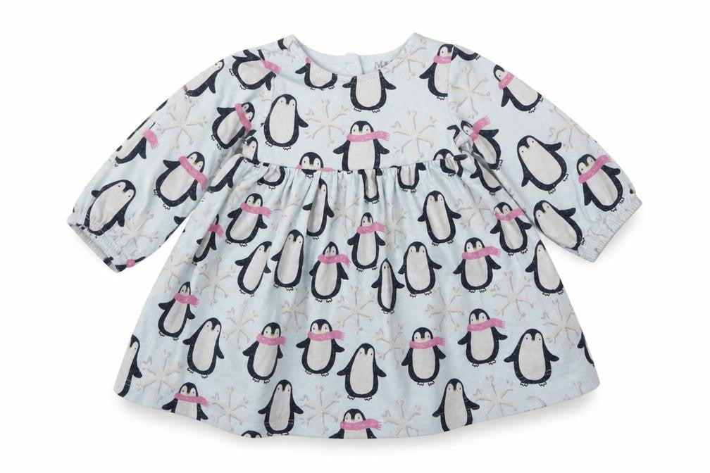 Marks & Spencer Girls Blue  Cotton Fit & Flare  Size 3-6 Months  Round Neck Snap - Penguins