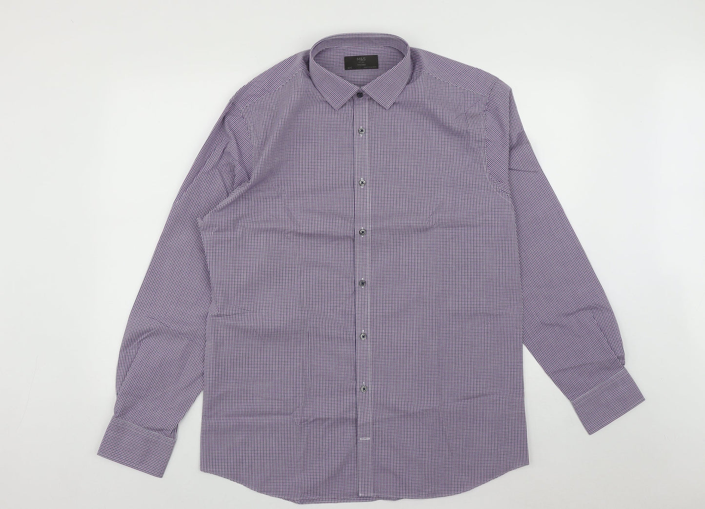 Marks and Spencer Mens Multicoloured Plaid Polyester  Button-Up Size L Collared Button