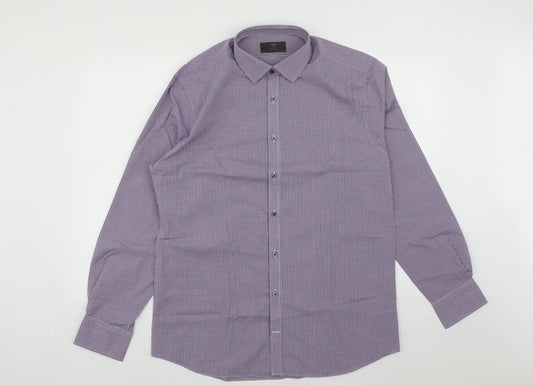 Marks and Spencer Mens Multicoloured Plaid Polyester  Button-Up Size L Collared Button