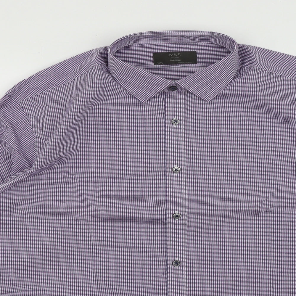Marks and Spencer Mens Multicoloured Plaid Polyester  Button-Up Size L Collared Button