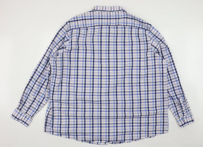 William & Brown Mens Blue Plaid Cotton  Button-Up Size XL Collared Buckle
