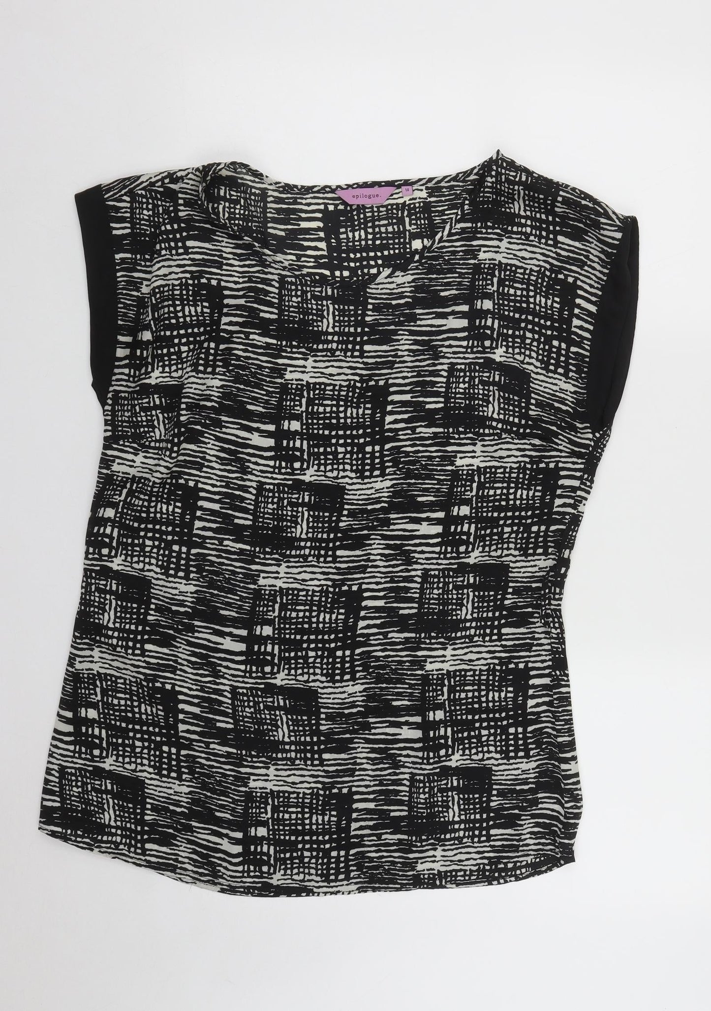 Epiloque Womens Black Geometric Polyester Tunic Blouse Size 14 Round Neck