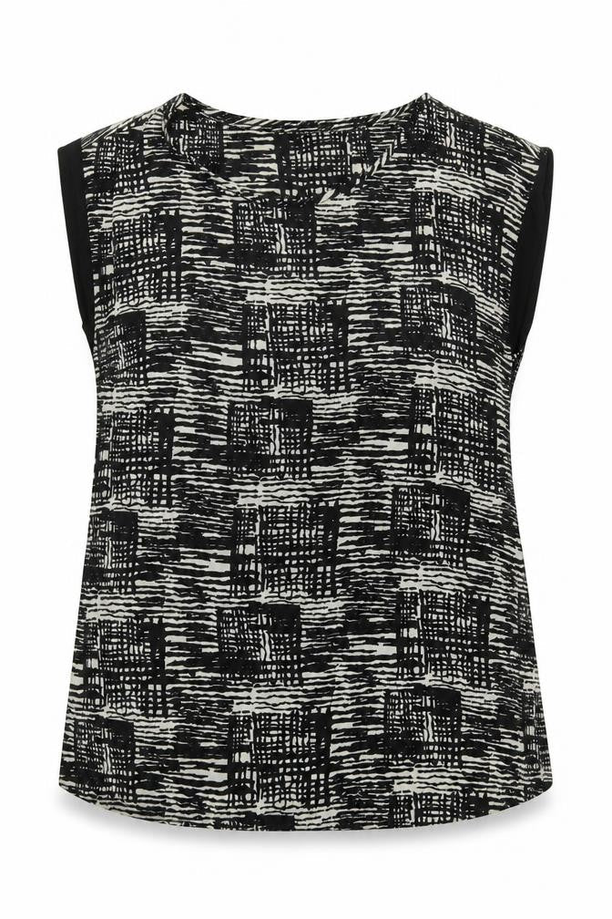 Epiloque Womens Black Geometric Polyester Tunic Blouse Size 14 Round Neck