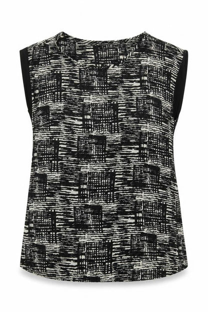 Epiloque Womens Black Geometric Polyester Tunic Blouse Size 14 Round Neck