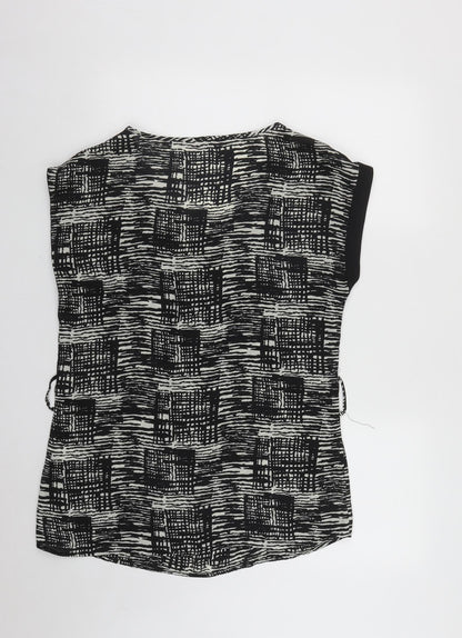 Epiloque Womens Black Geometric Polyester Tunic Blouse Size 14 Round Neck