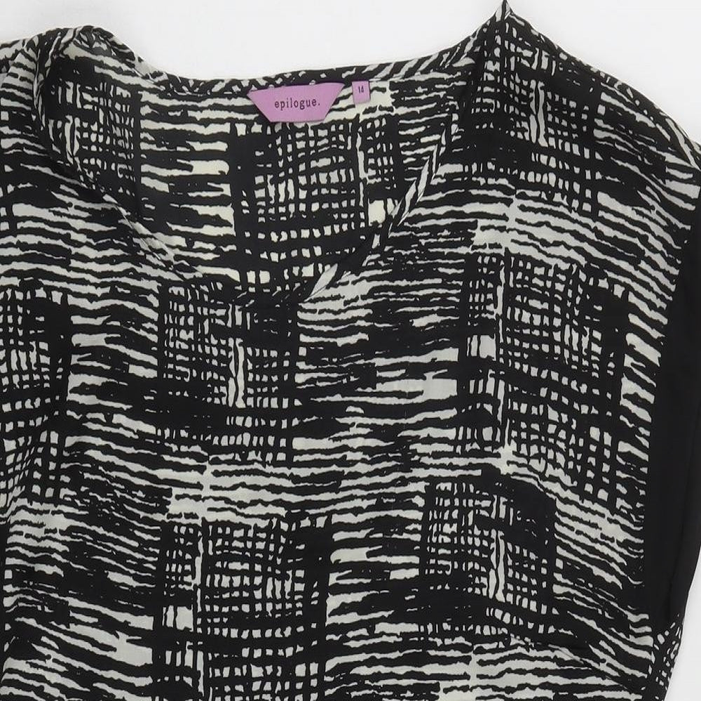 Epiloque Womens Black Geometric Polyester Tunic Blouse Size 14 Round Neck