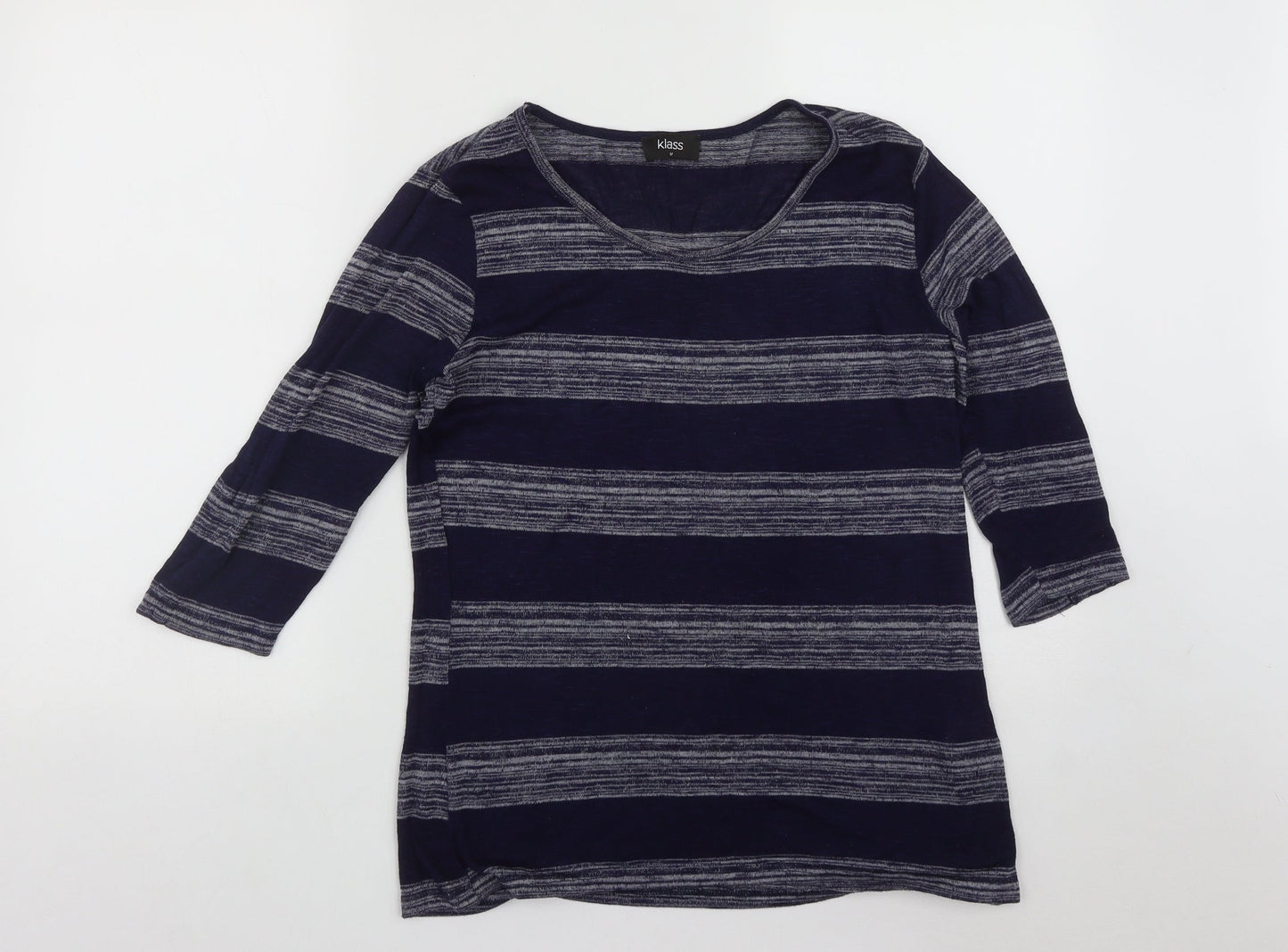 Klass Womens Blue Scoop Neck Striped Viscose Pullover Jumper Size M