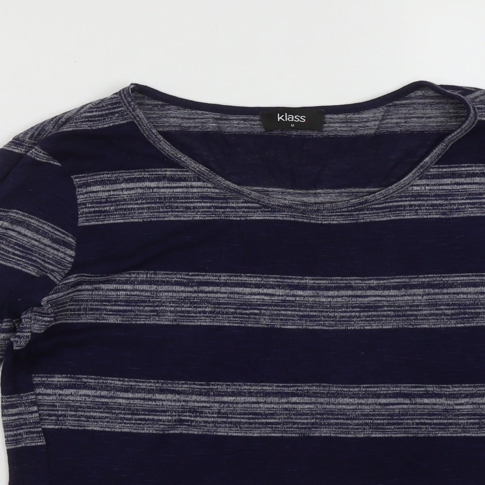 Klass Womens Blue Scoop Neck Striped Viscose Pullover Jumper Size M