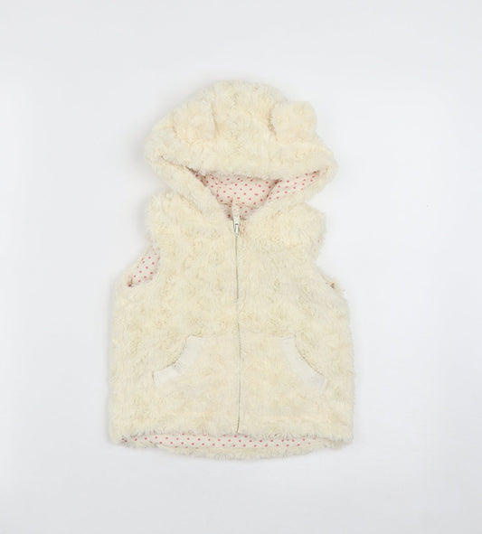 Nutmeg Girls White   Gilet Waistcoat Size 2 Years  Zip - Ear Hood