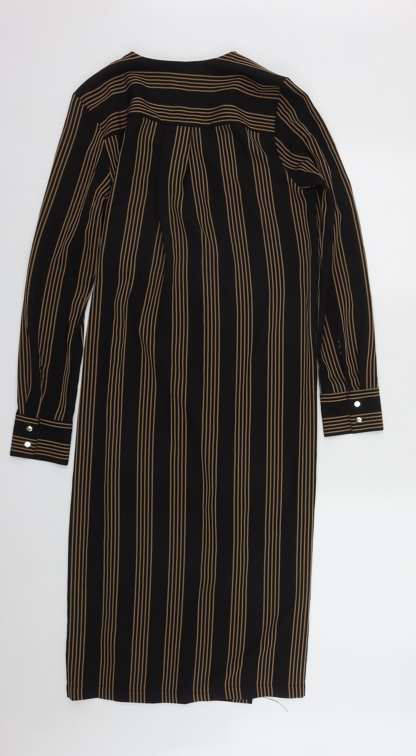 H&M Womens Brown Striped Polyester A-Line  Size 8  V-Neck Button