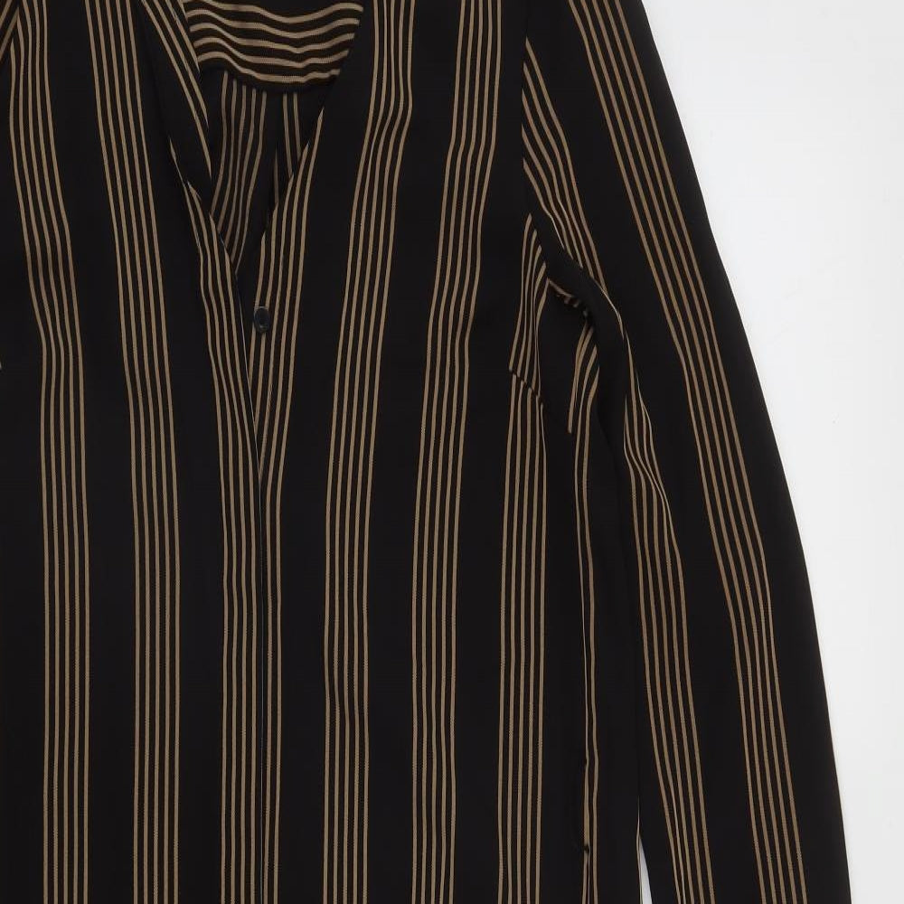 H&M Womens Brown Striped Polyester A-Line  Size 8  V-Neck Button