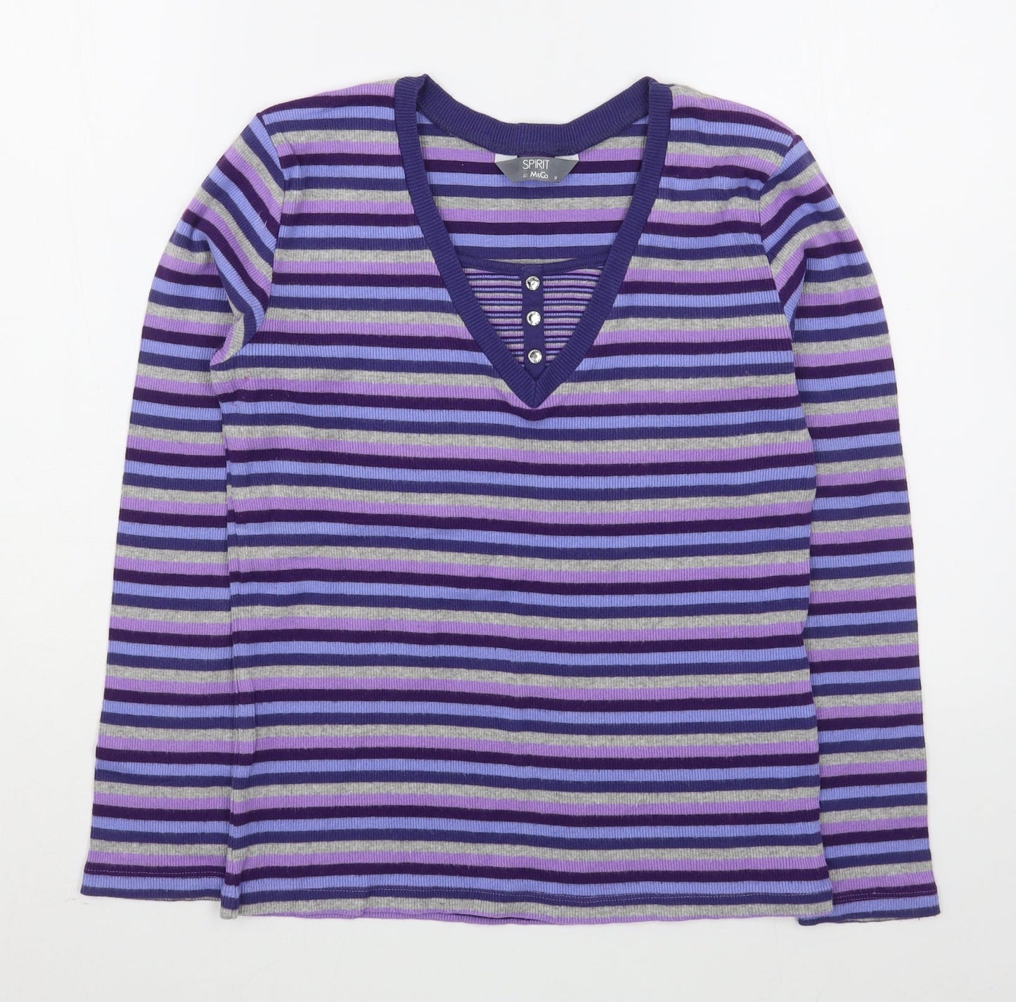 Spirit Womens Purple Square Neck Striped Cotton Pullover Jumper Size M