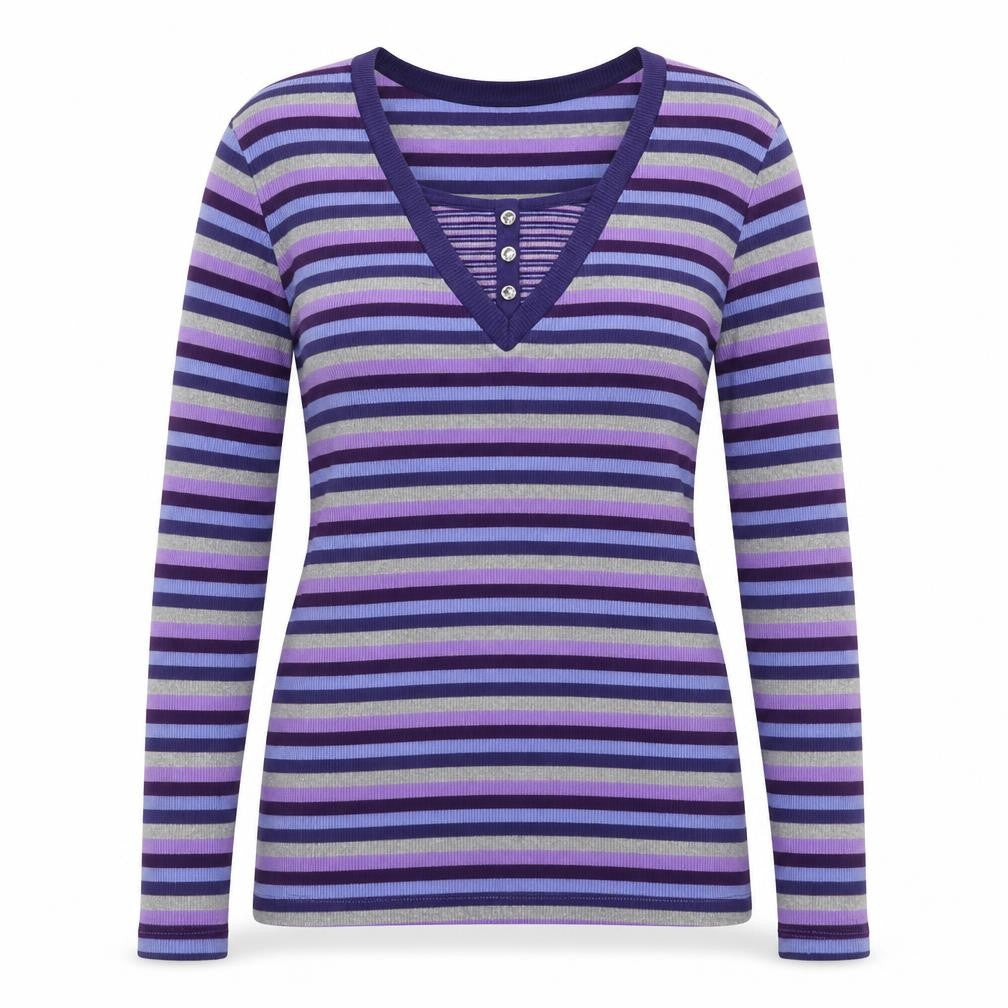 Spirit Womens Purple Square Neck Striped Cotton Pullover Jumper Size M