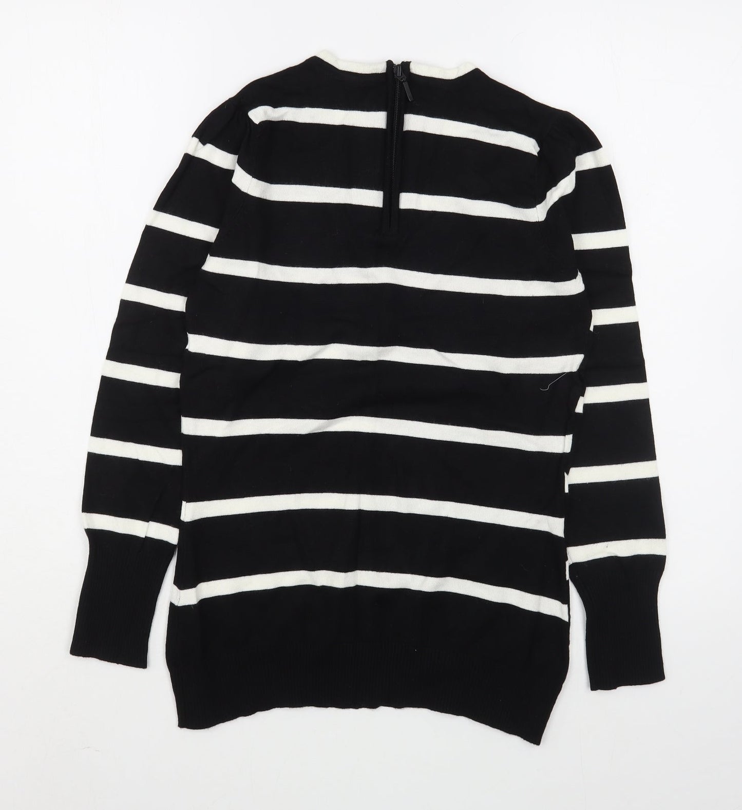 M&Co Womens Black Scoop Neck Striped Viscose Pullover Jumper Size M