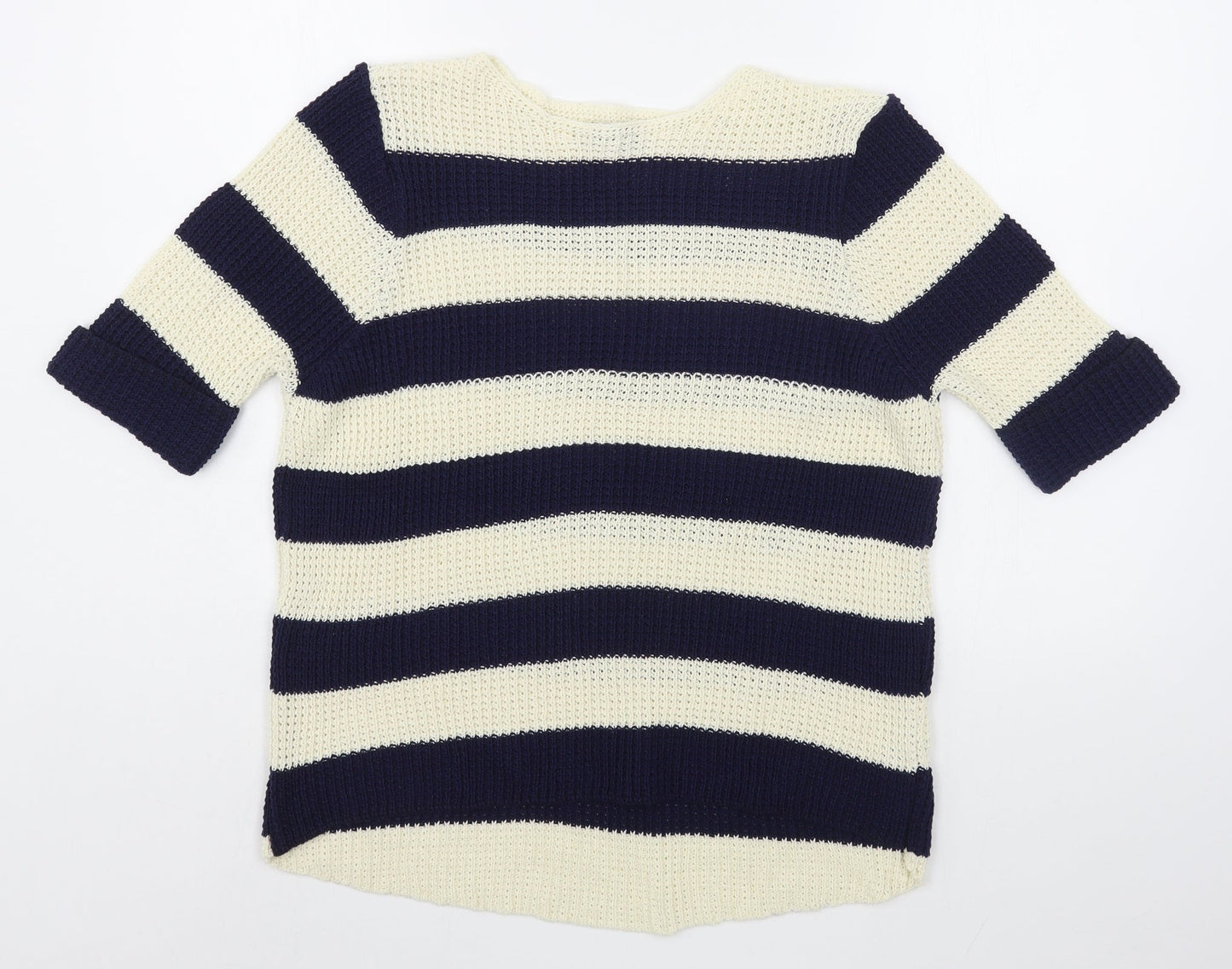 M&Co Womens Blue Boat Neck Striped Cotton Pullover Jumper Size M