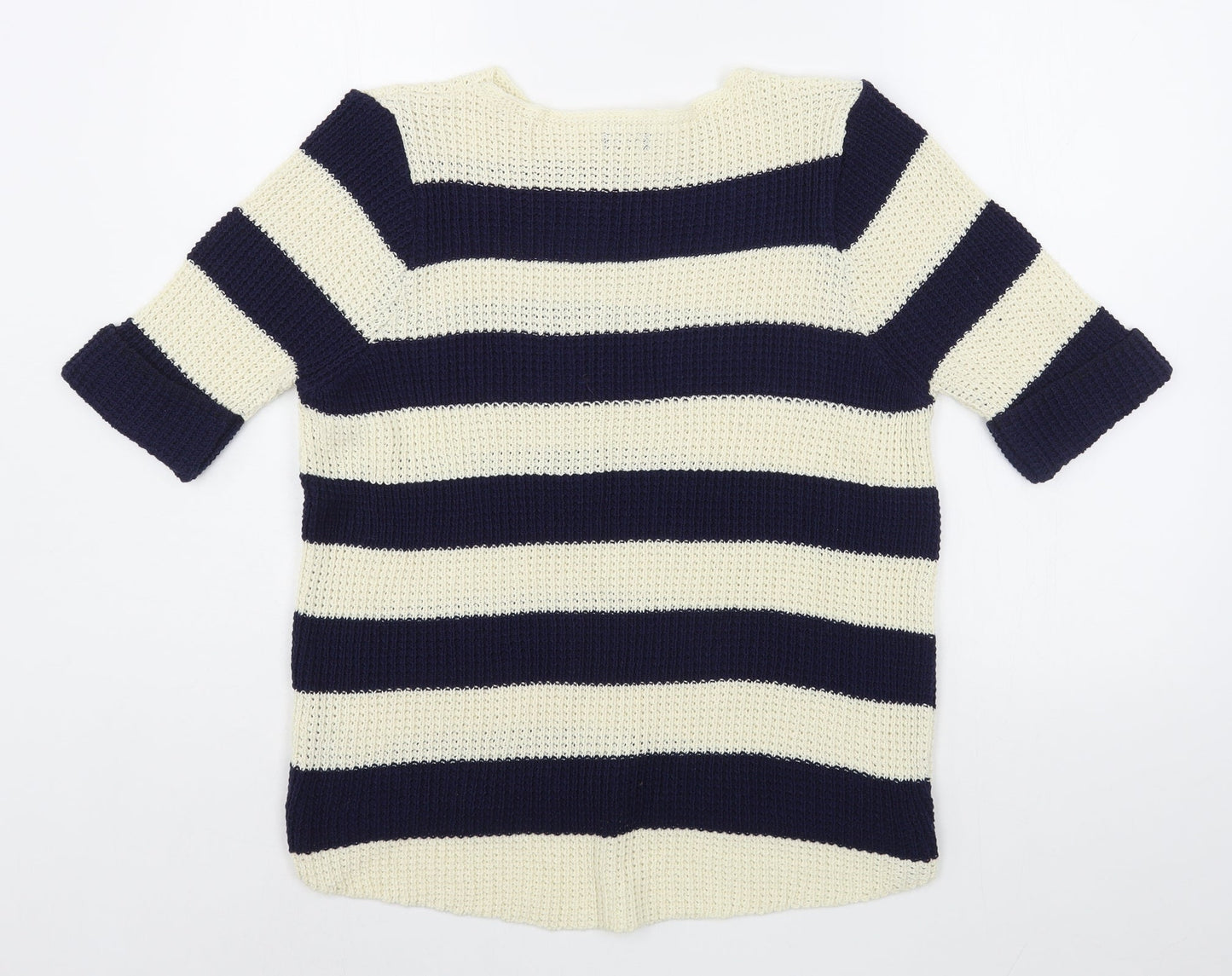 M&Co Womens Blue Boat Neck Striped Cotton Pullover Jumper Size M