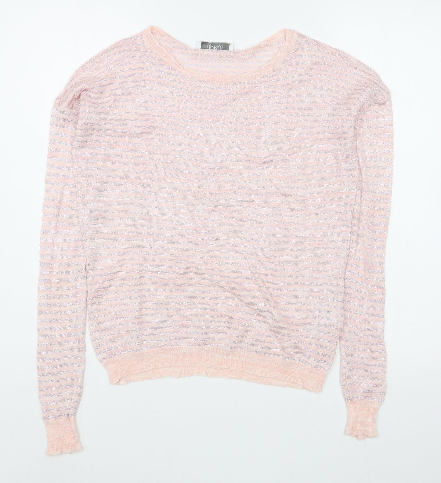 Jorli Womens Pink Boat Neck Striped Acrylic Pullover Jumper Size 4
